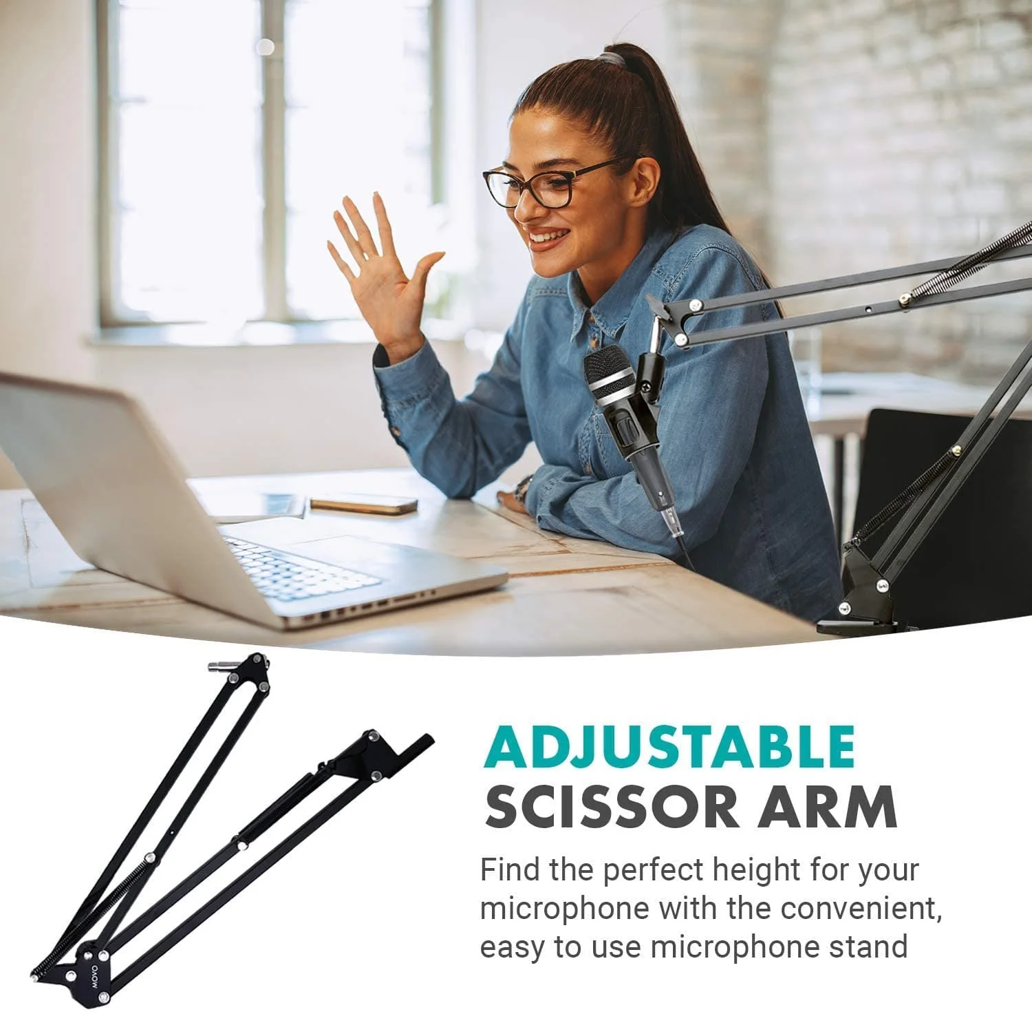 ASM-5 | Microphone Scissor Arm With Desk Clamp | Movo - Image 3