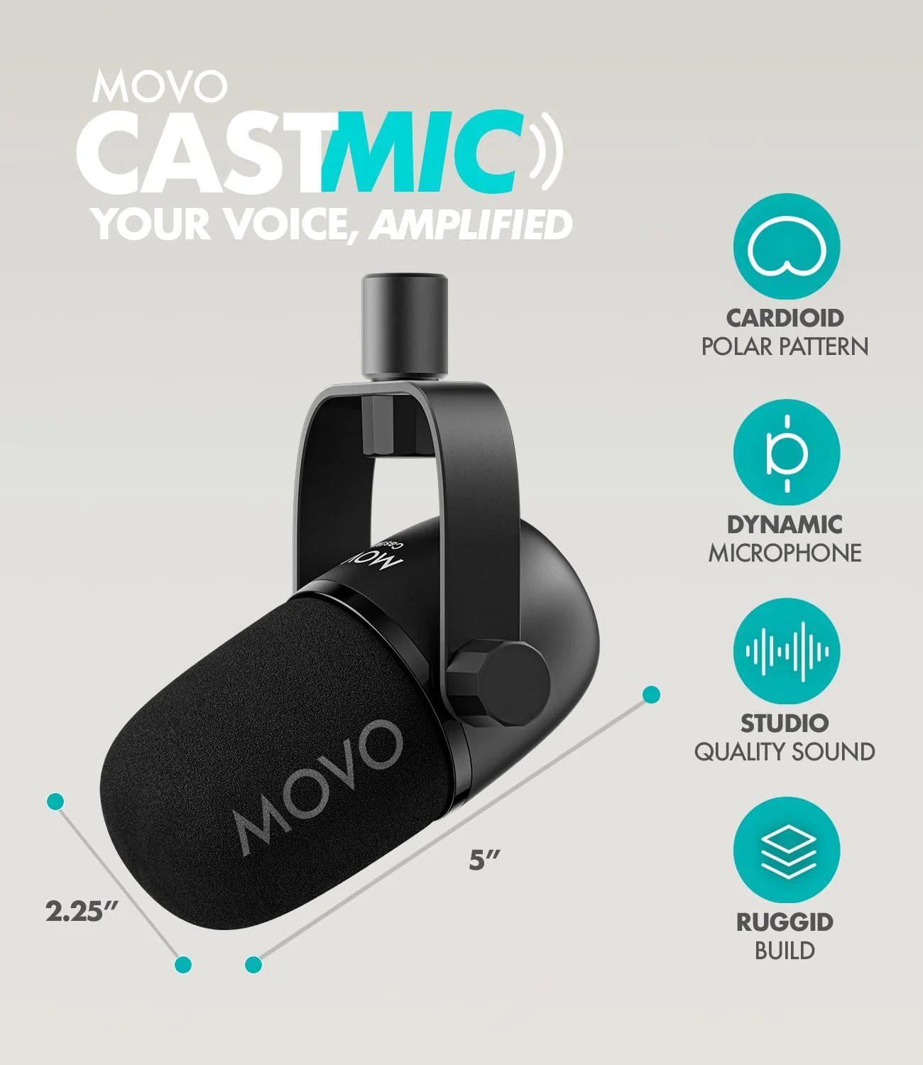 CastMic | Dynamic Microphone for Podcasting, YouTube, Streaming | Movo - Image 2
