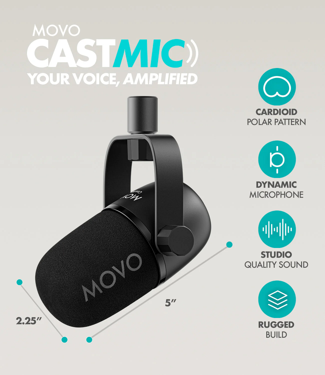 CastMic+ASM5 | XLR Podcasting Bundle with Boom Arm | Movo - Image 11