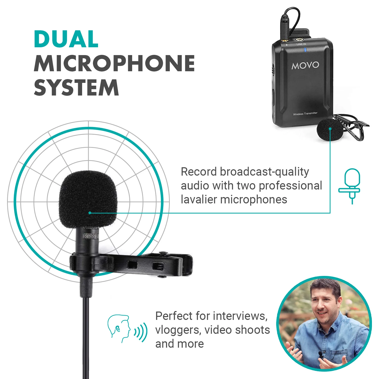 EDGE-OP-DUO | Dual Lavalier Microphone System for DJi OSMO Pocket | Movo - Image 3