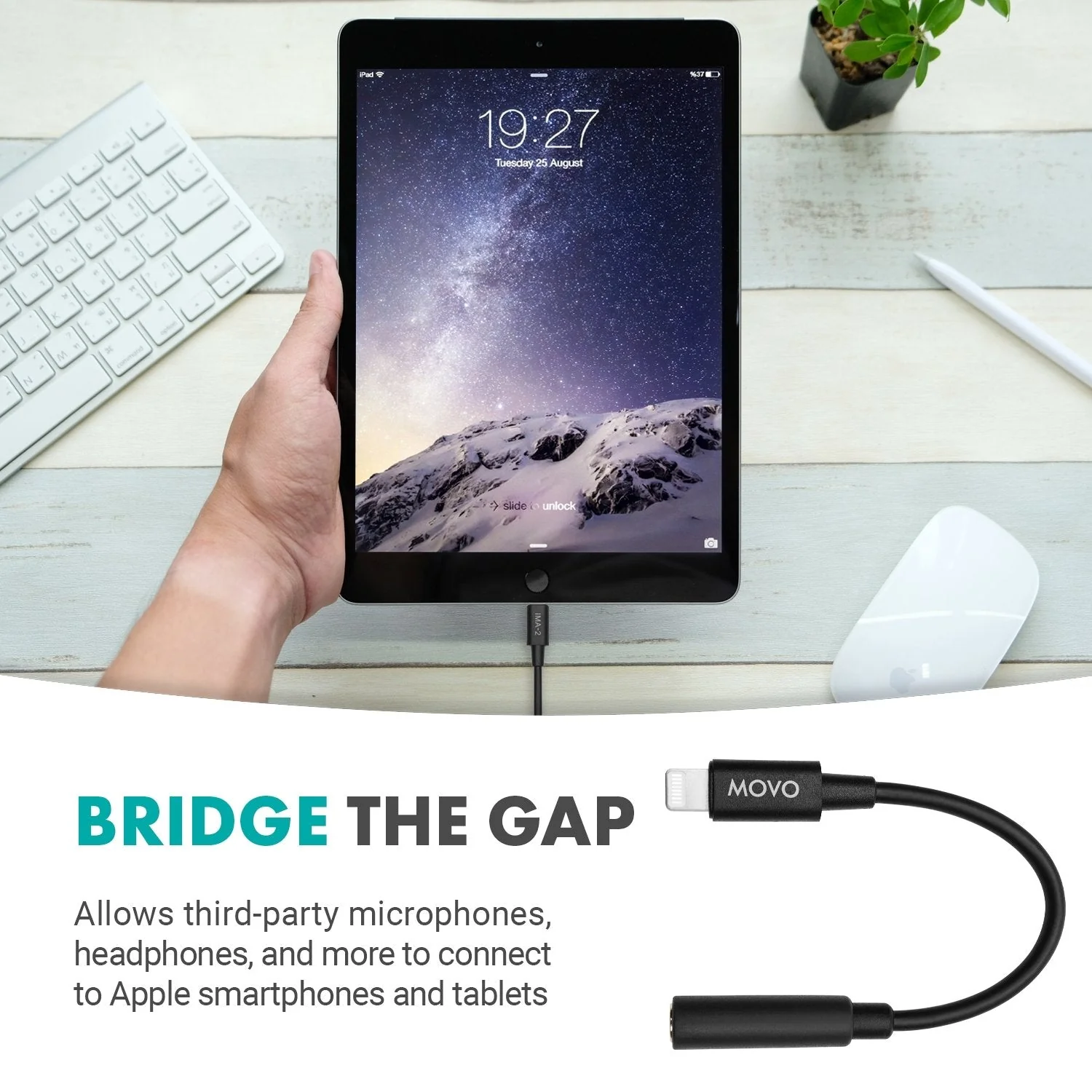 IMA-2 | 3.5mm TRS Microphone Dongle Cable to Lightning | Movo - Image 2