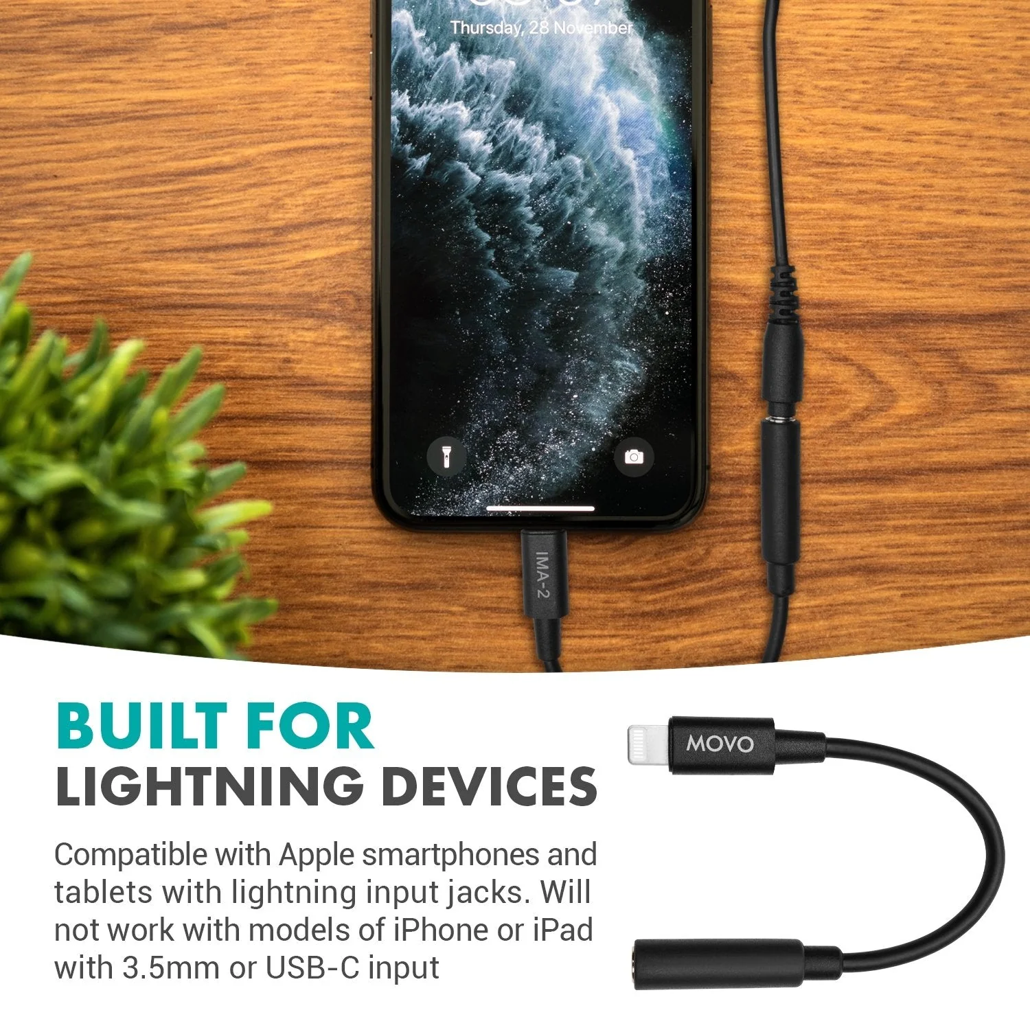 IMA-2 | 3.5mm TRS Microphone Dongle Cable to Lightning | Movo - Image 7