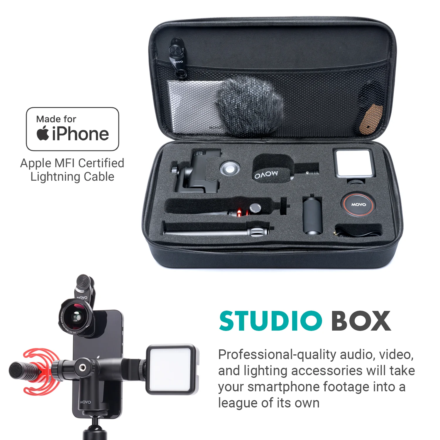 iVlog1+MV-T5 | iPhone Vlogging Kit With Full Size Tripod | Movo - Image 2