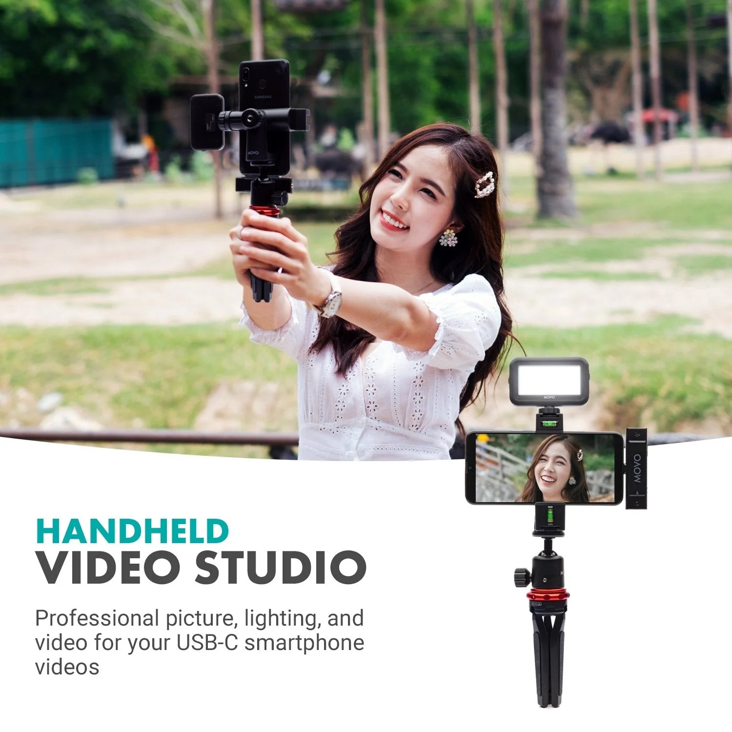iVlogW1C | USB-C Vlogging Kit with Mic, LED Light, Tripod | Movo - Image 2