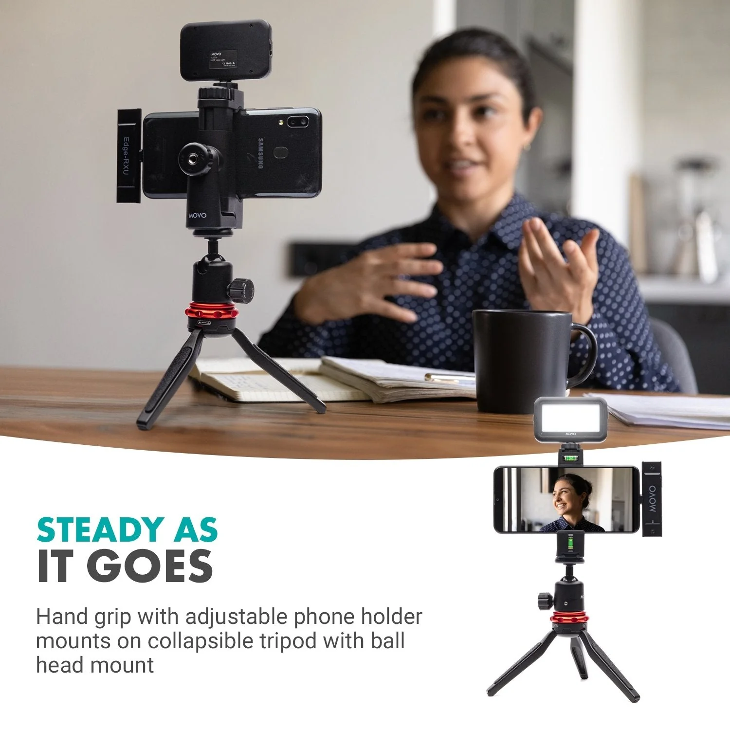 iVlogW1C | USB-C Vlogging Kit with Mic, LED Light, Tripod | Movo - Image 6