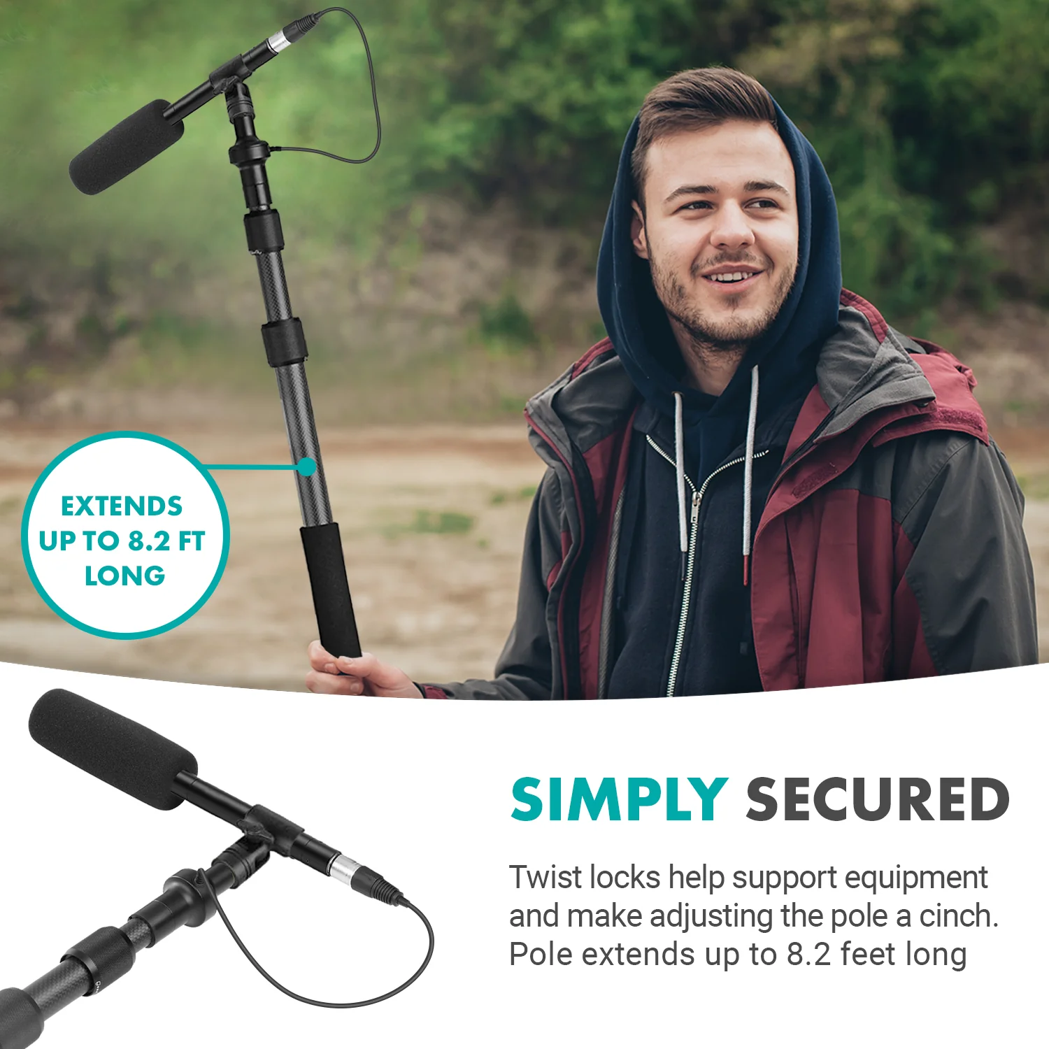 BYPB25+BYPVM1000 | Shotgun Mic with Boom Pole Kit | Movo - Image 6