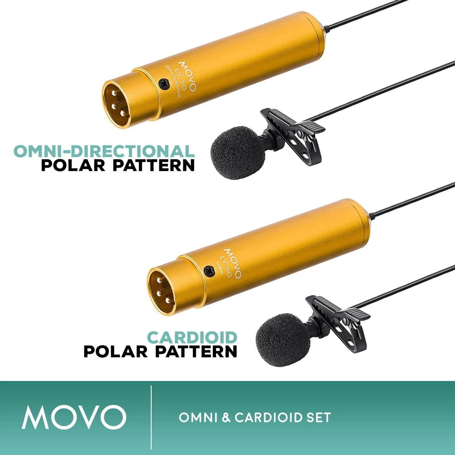 LV-6 | Omidirectional & Cardioid XLR Lavalier Microphone Set | Movo - Image 2