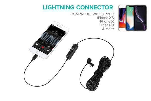 LV1-DI | Lightning iPhone Lavalier Microphone | Movo - Image 2