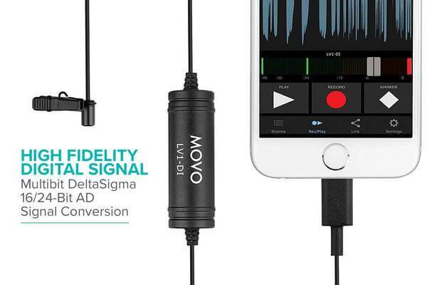 LV1-DI | Lightning iPhone Lavalier Microphone | Movo - Image 3