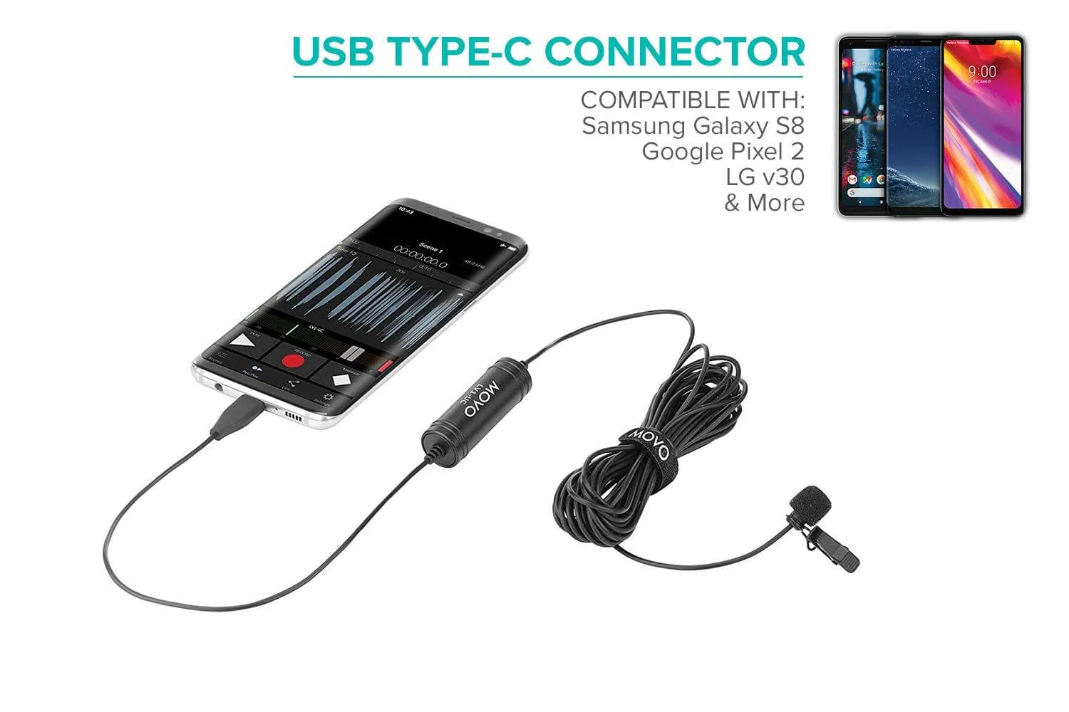 LV1-UC | USB-C Omni Clip-on Lavalier Microphone | Movo - Image 2