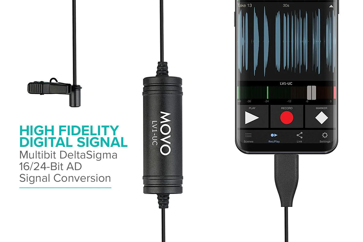 LV1-UC | USB-C Omni Clip-on Lavalier Microphone | Movo - Image 4