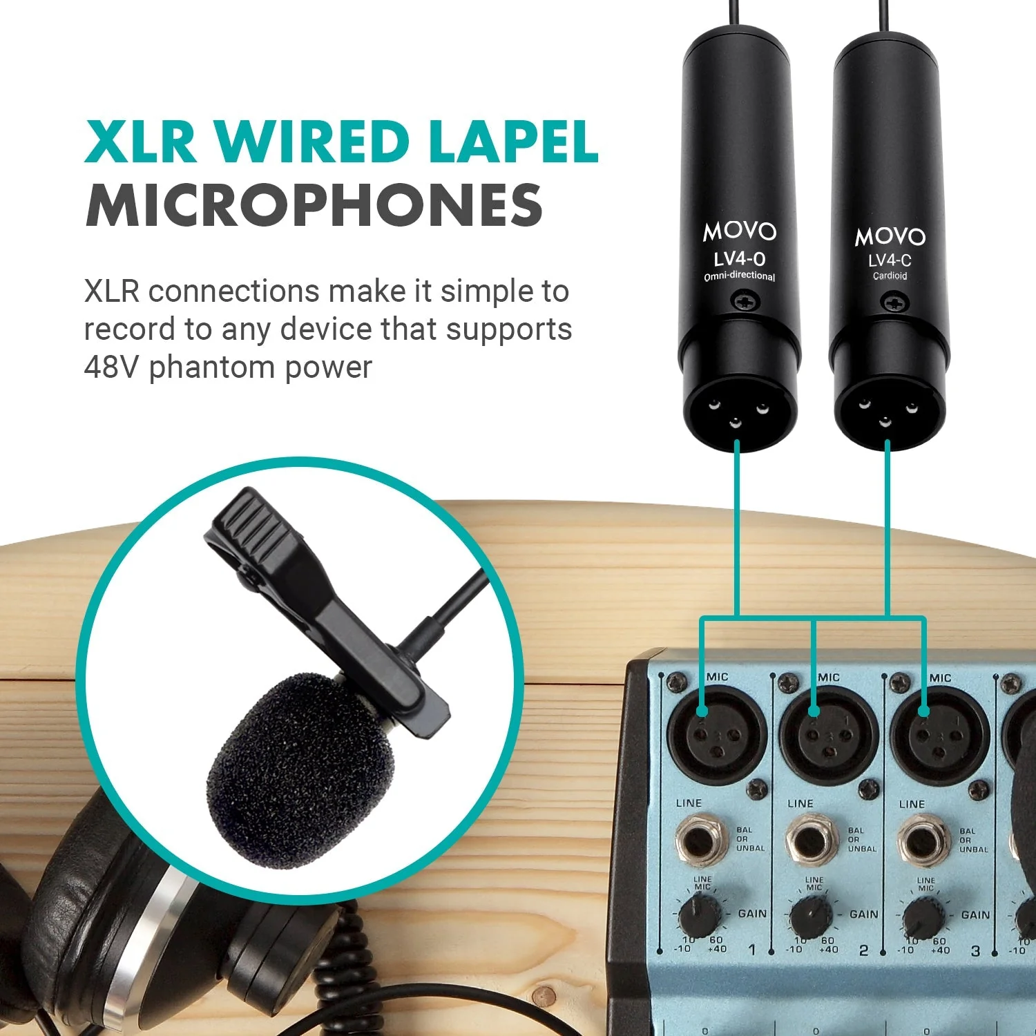 LV4 | XLR Lavalier Microphone Interview Kit | Movo - Image 3