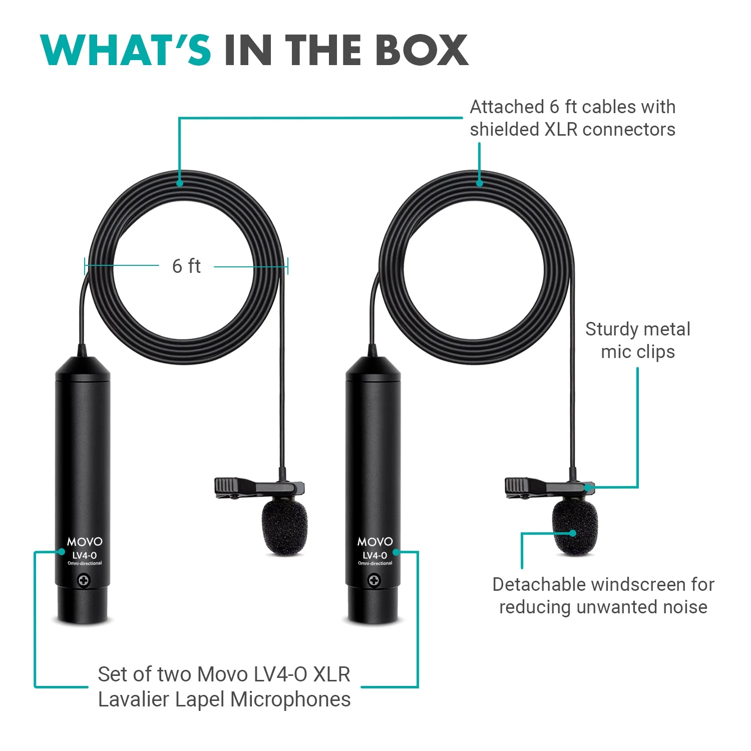 LV4-O2 | XLR Dual Omni Lavalier Microphone Set | Movo - Image 3