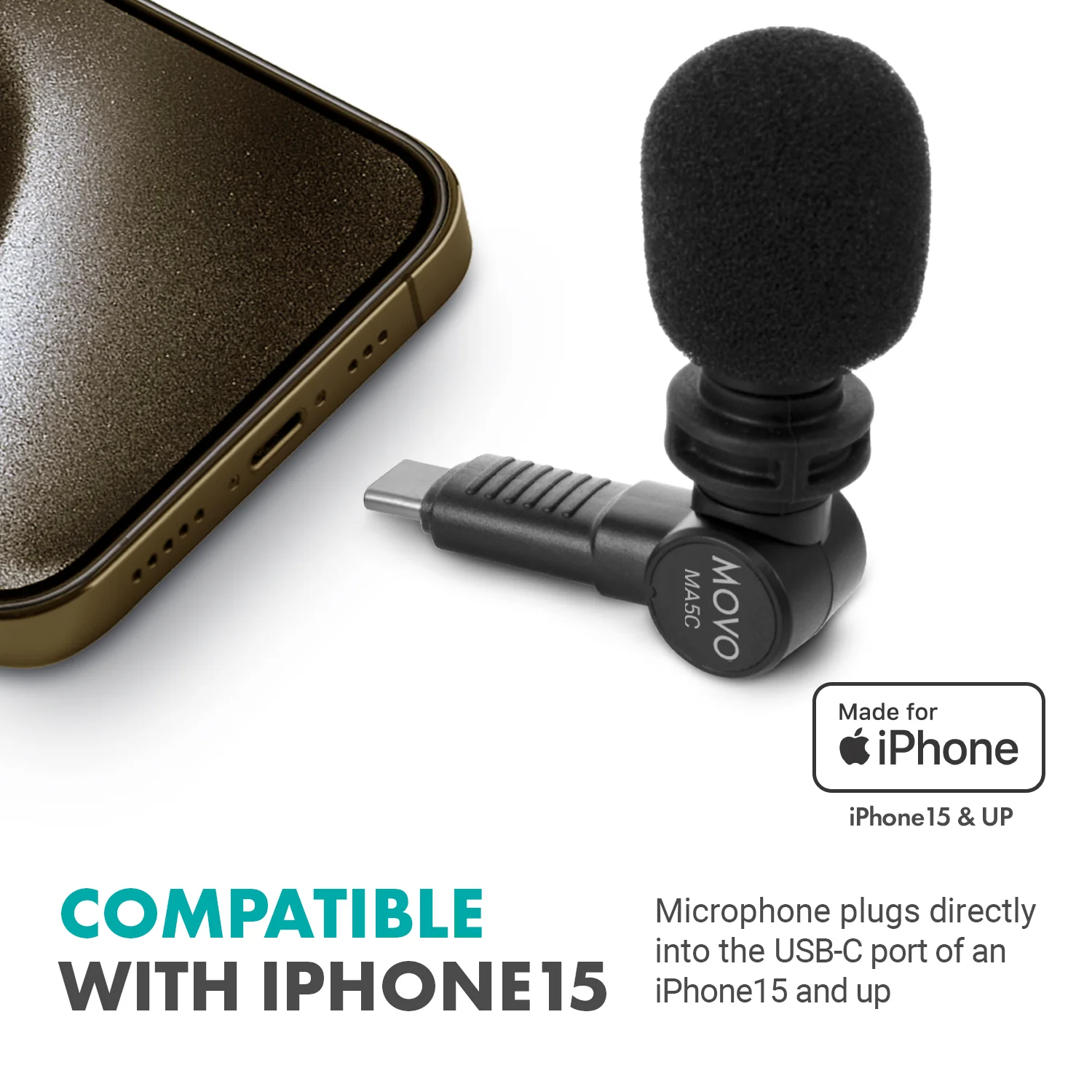 MA5C-IP | Mini Microphone for iPhone 15 | Movo - Image 5