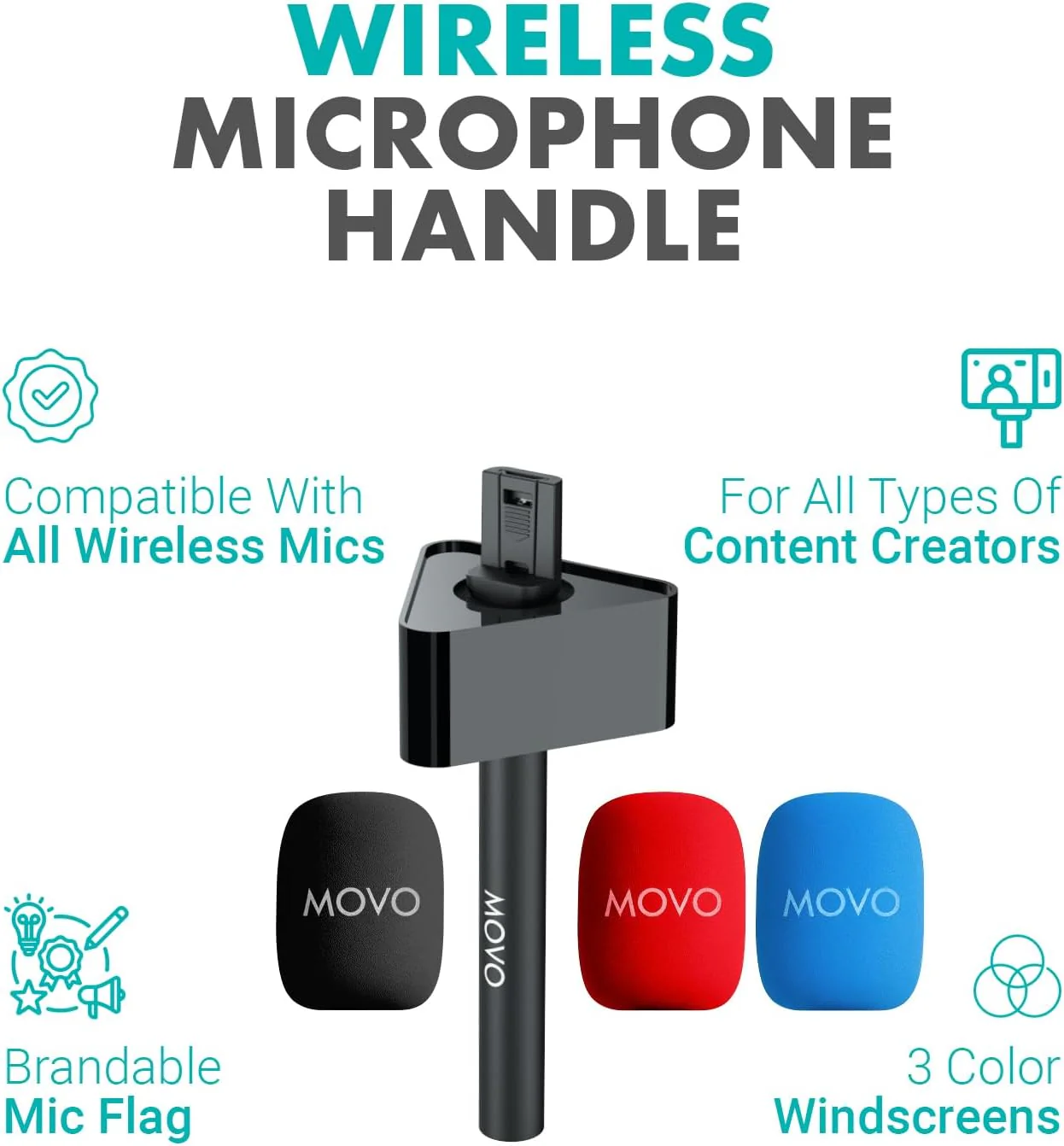 WMX-HMF2 | Handheld Mic Handle and Flag | Movo - Image 2