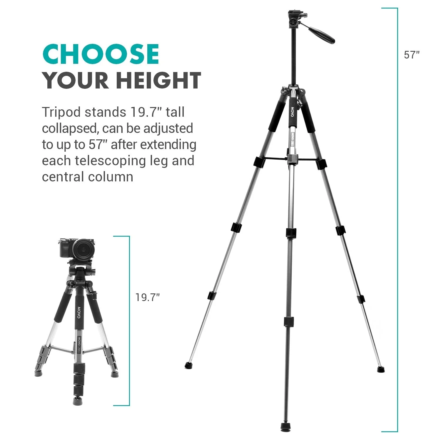 MV-T5 | Full-Size Aluminum Tripod | Movo - Image 3