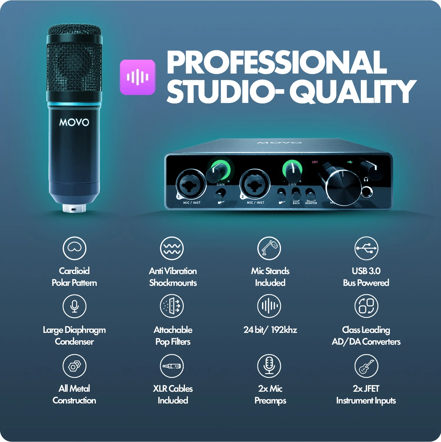 PodPak2T | Professional 2-Pack Universal Cardioid Condenser Microphone Kit | Movo - Image 4
