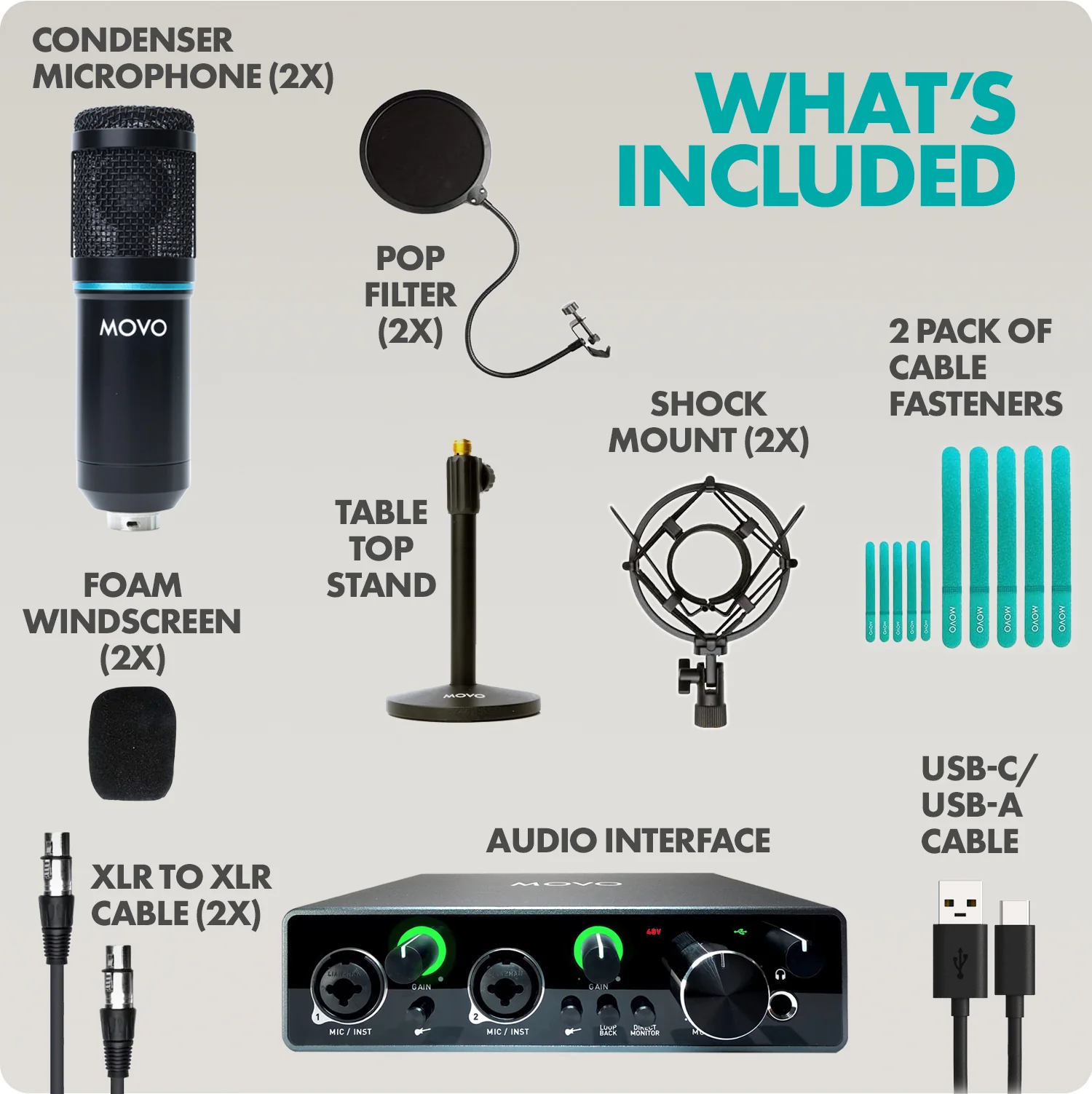 PodPak2T | Professional 2-Pack Universal Cardioid Condenser Microphone Kit | Movo - Image 6