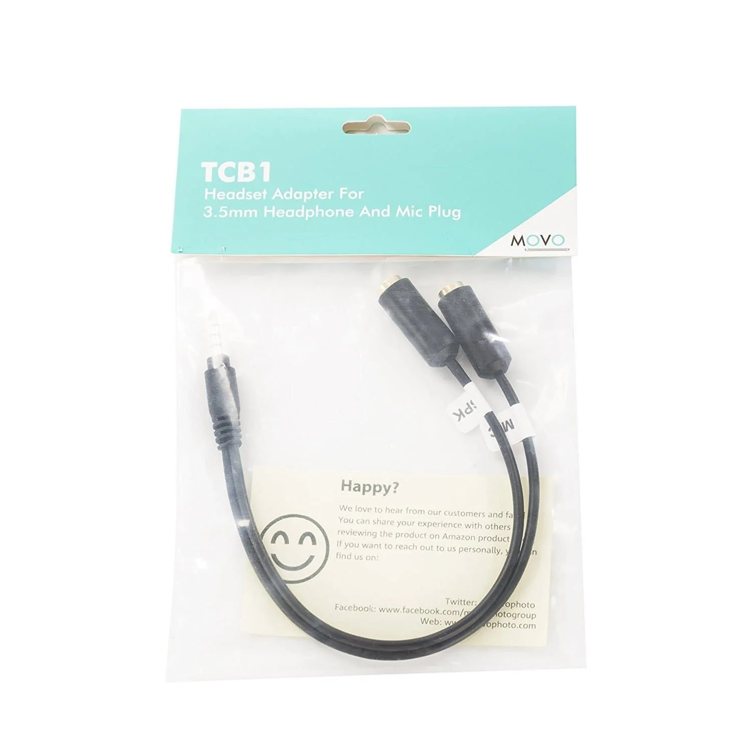 TCB 1 | 3.5mm TRRS Male to Dual TRS Female Adapter | Movo - Image 5