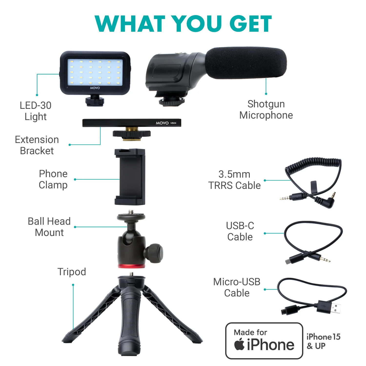 UVlogger-IP | Vlogging Kit for iPhone 15 | Movo - Image 2