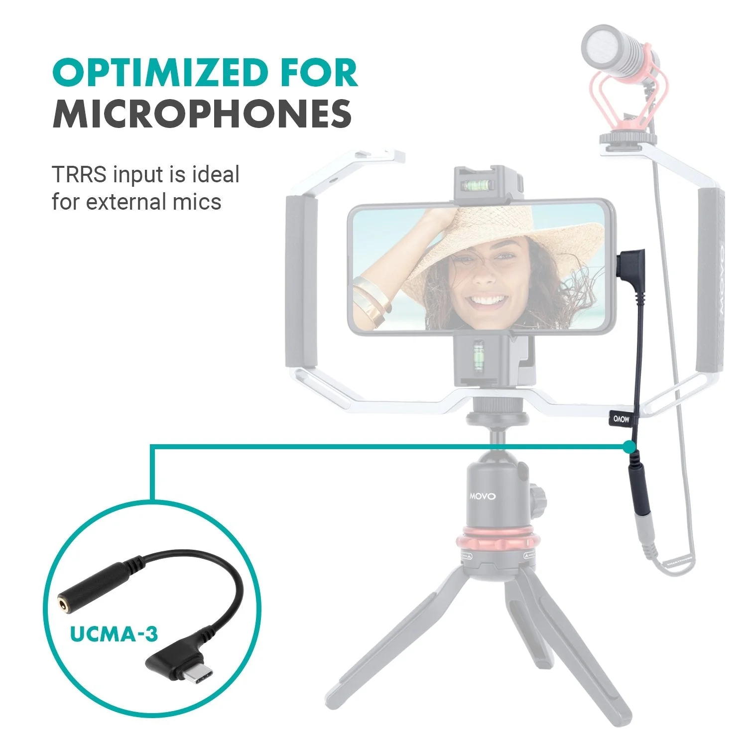 UCMA-3 | Female 3.5mm TRRS to USB-C Cable | Movo - Image 3