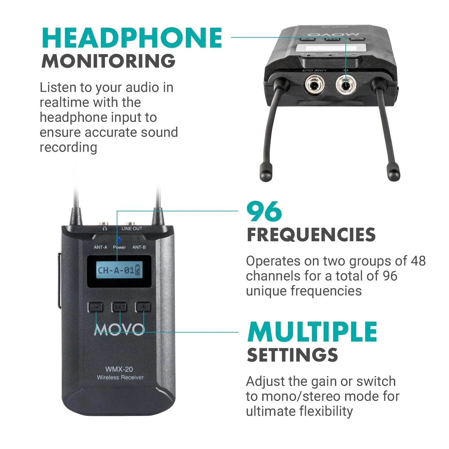 WMX20RX+TXLR | Plug-In Wireless System for XLR Mics | Movo - Image 5