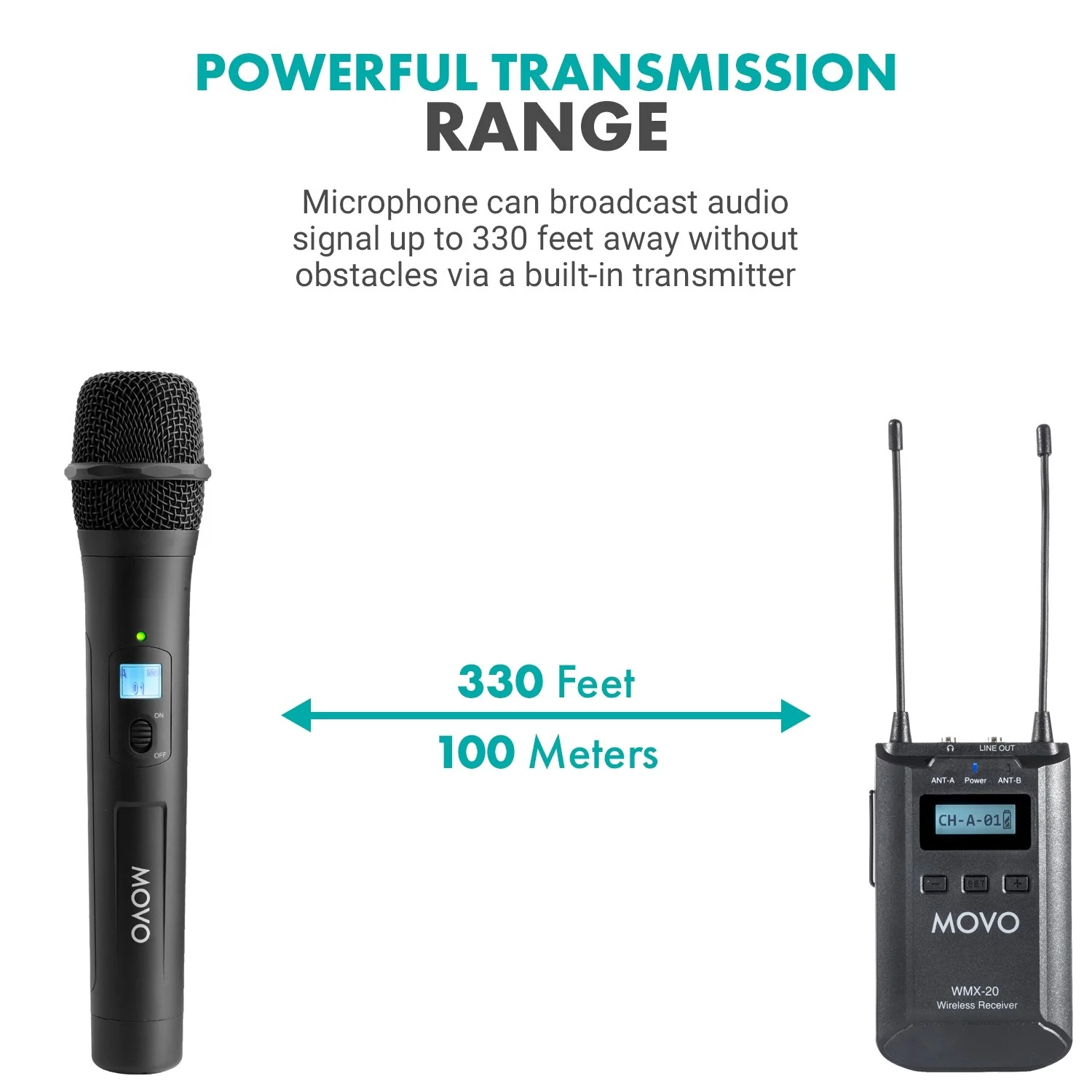 WMX20RX+TH | UHF Wireless System W/ 1x Handheld Mic & Receiver | Movo - Image 4