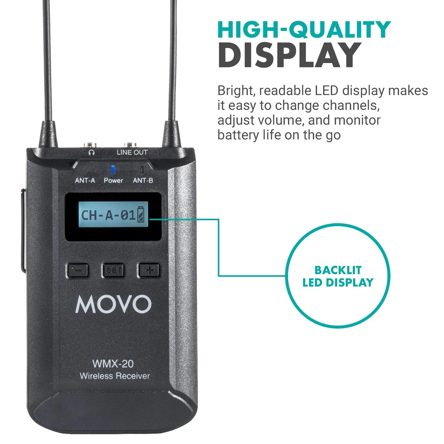 WMX20RX+TH | UHF Wireless System W/ 1x Handheld Mic & Receiver | Movo - Image 7