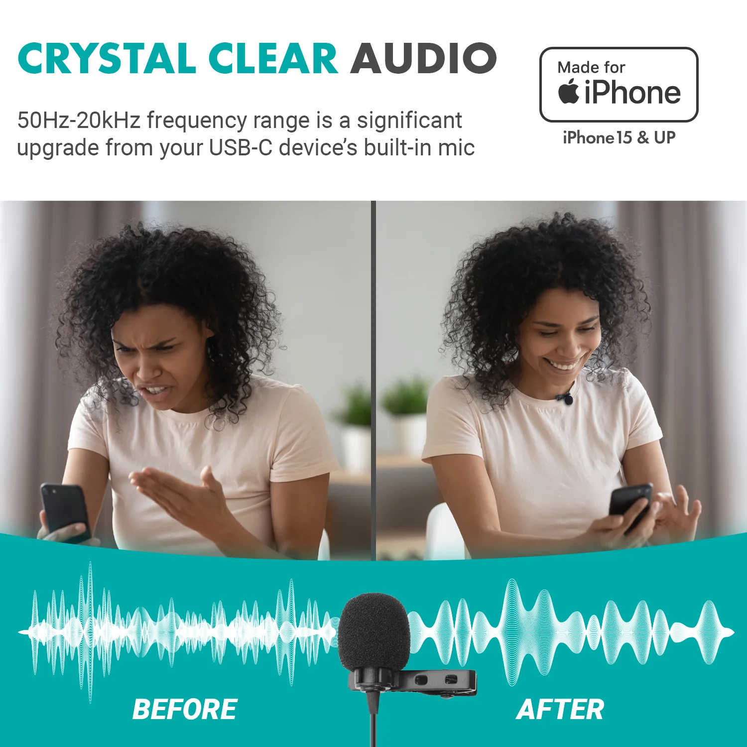 uLav-IP | USB-C Clip-On Microphone for iPhone 15 | Movo - Image 3