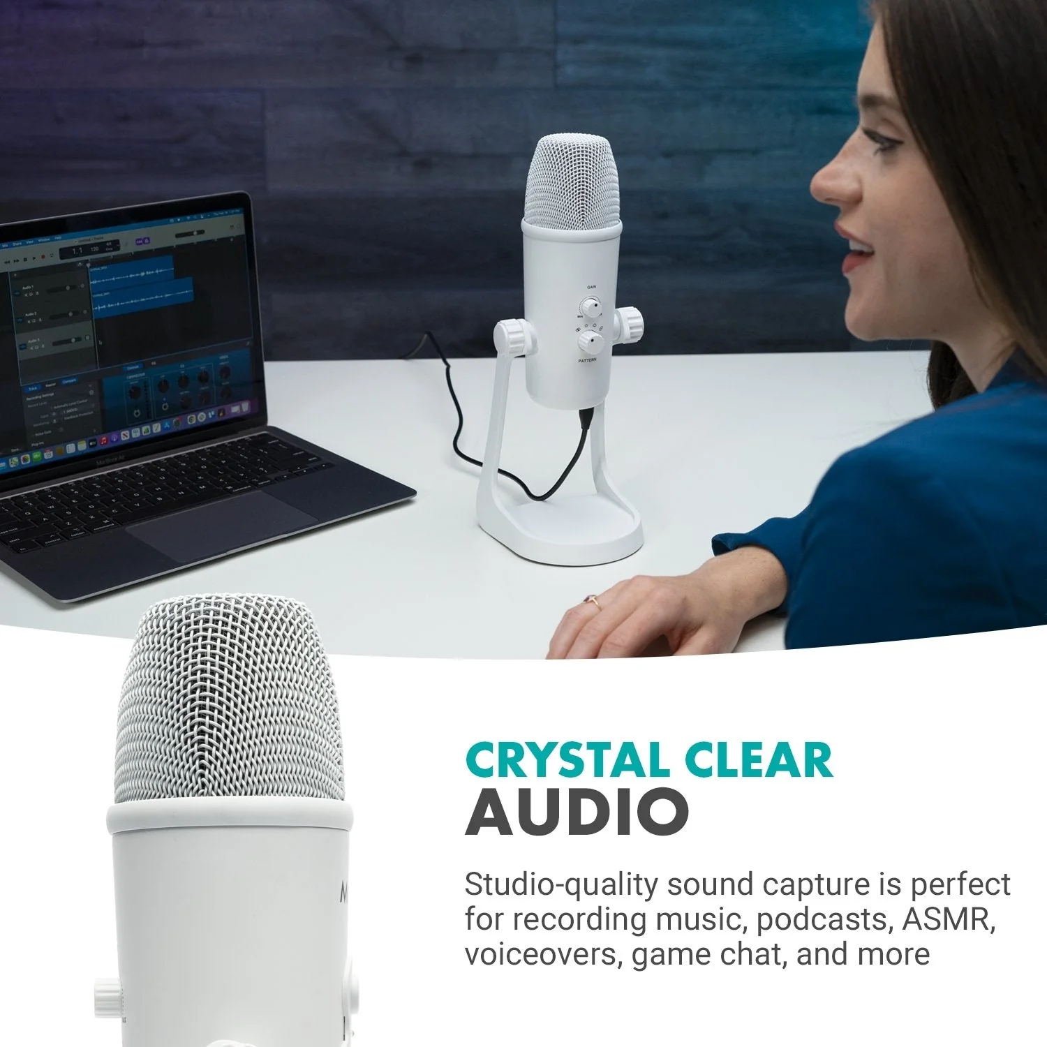 UM700W | White Desktop USB Microphone | Movo - Image 2