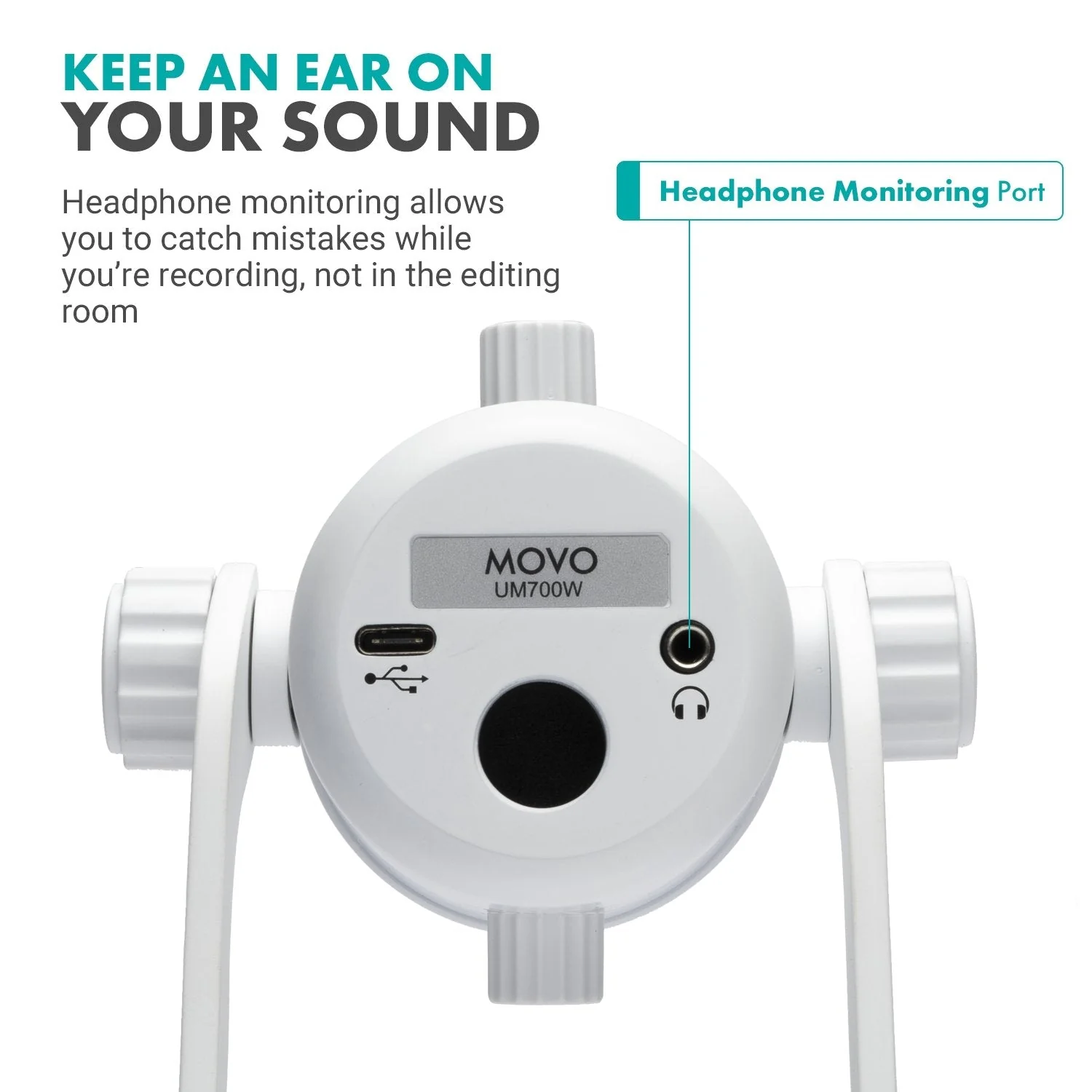 UM700W | White Desktop USB Microphone | Movo - Image 7