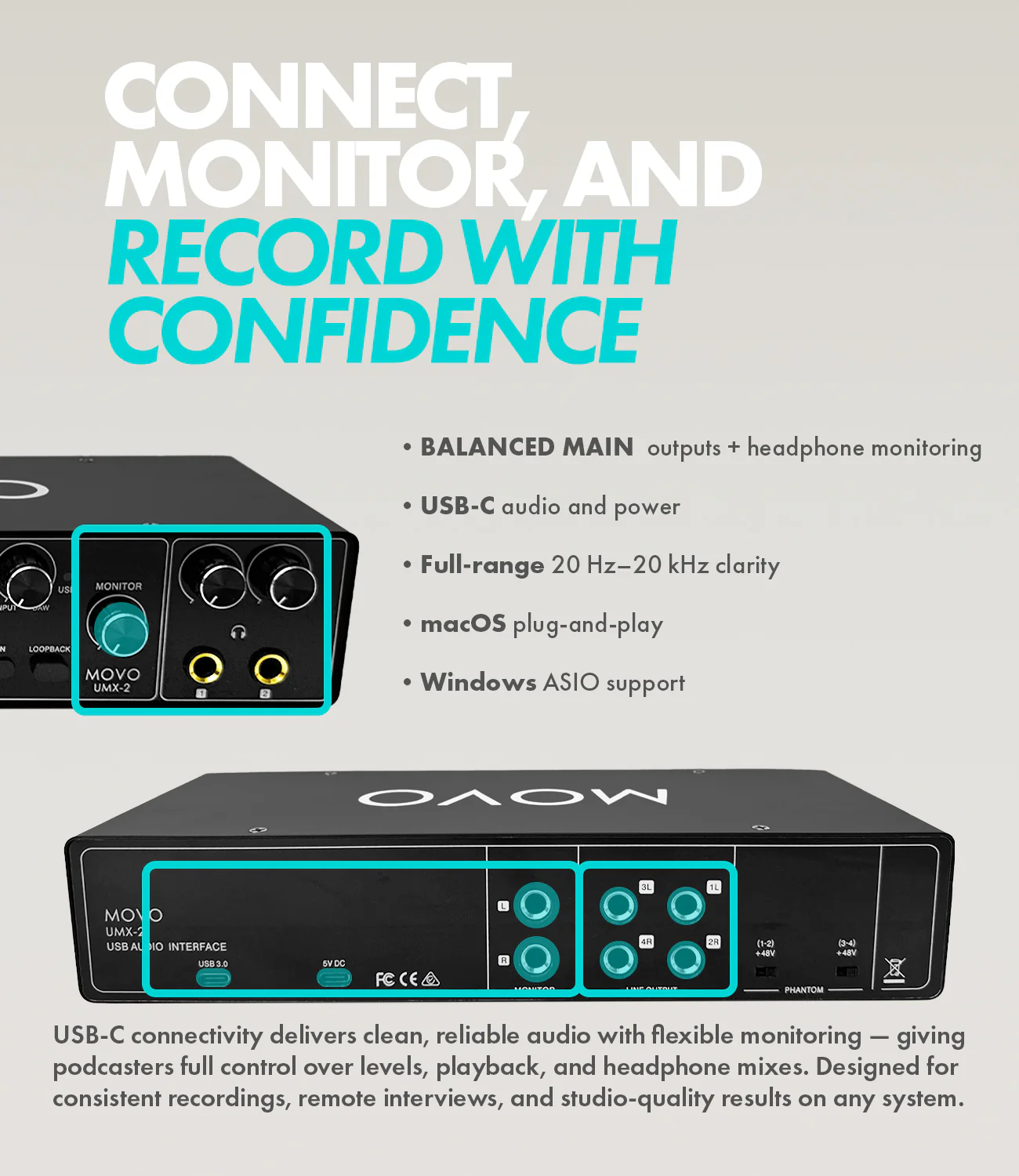 UMX-2 | 4-Channel USB/USB-C Audio Interface | Movo - Image 6