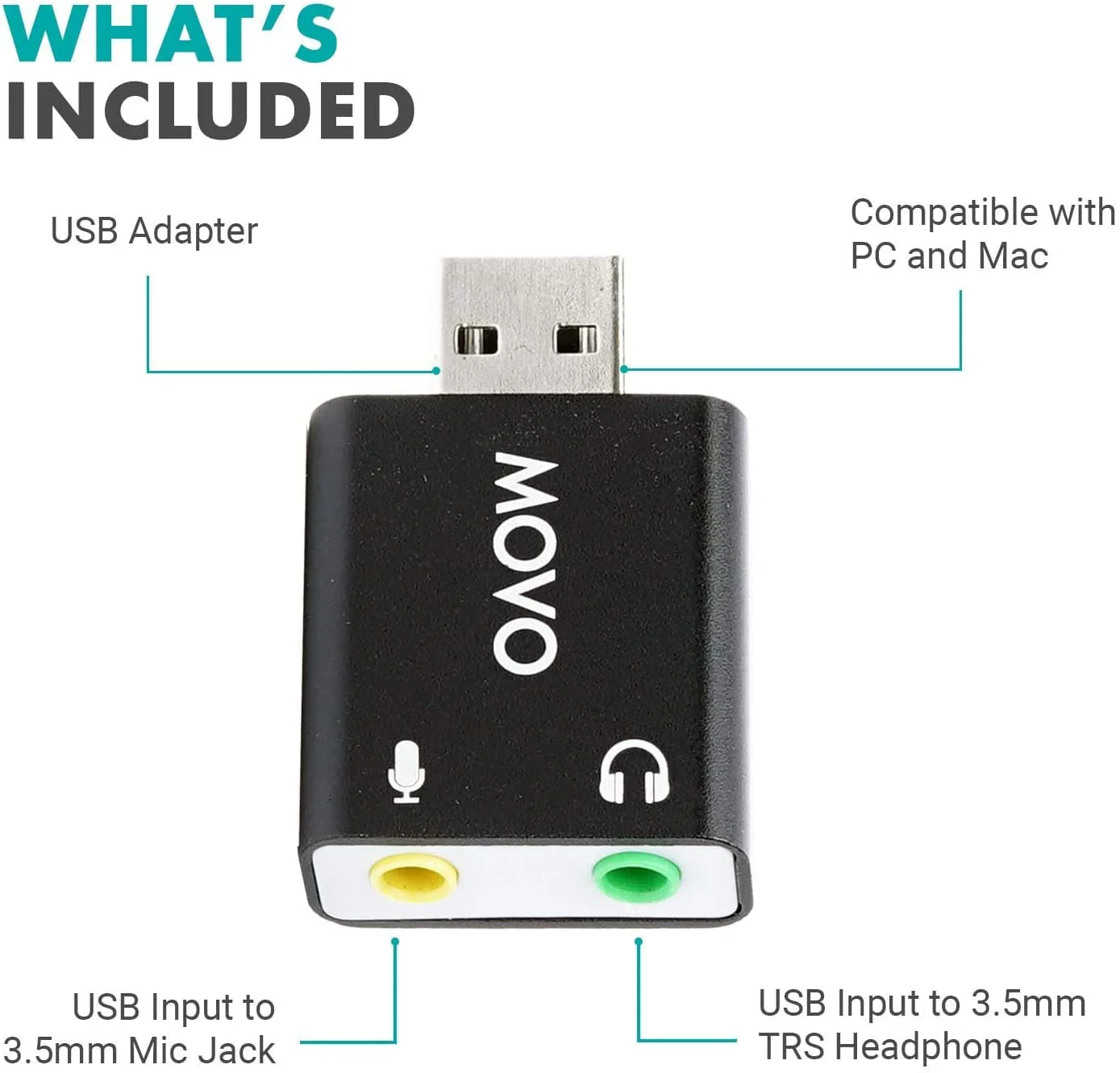 USB-AC | USB Sound Card Adapter for PC & Mac | Movo - Image 2