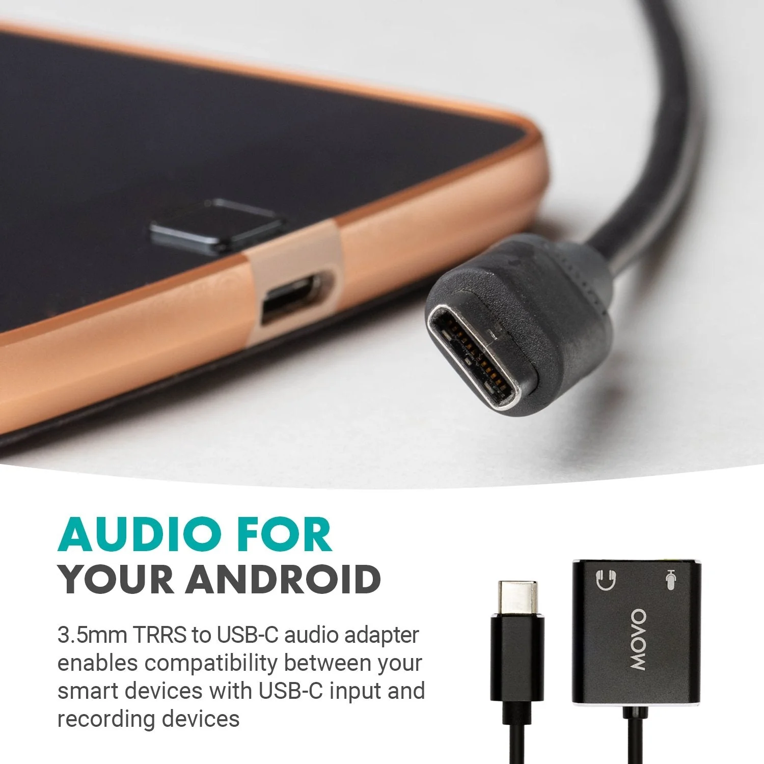 USBC-AC2 | TRS Microphone to USB-C Stereo Audio Sound Card | Movo - Image 2