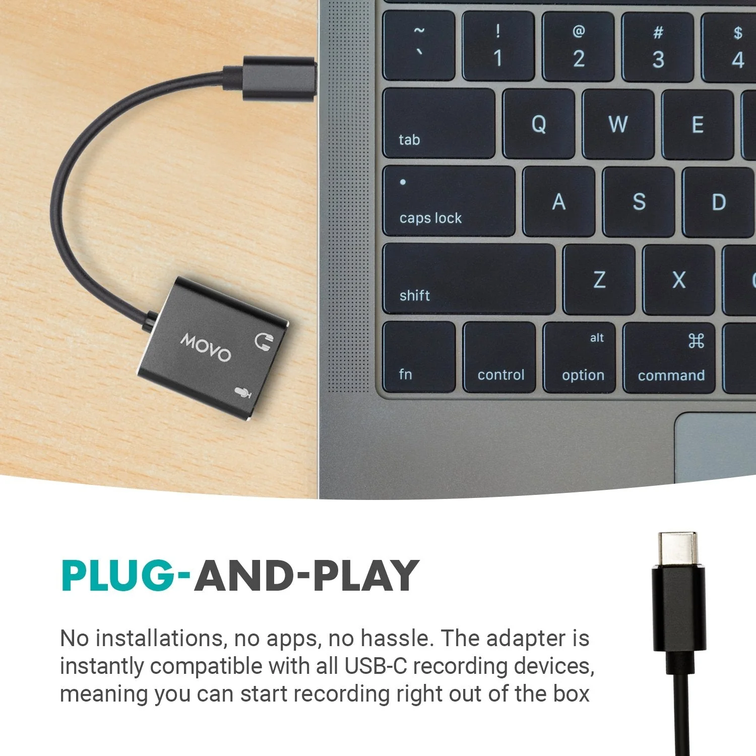 USBC-AC2 | TRS Microphone to USB-C Stereo Audio Sound Card | Movo - Image 4