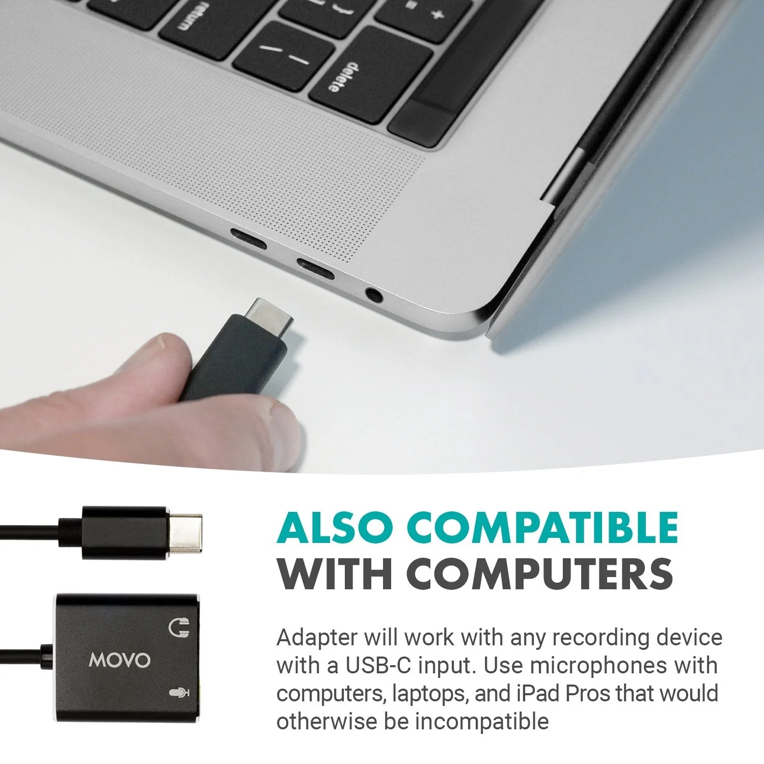 USBC-AC2 | TRS Microphone to USB-C Stereo Audio Sound Card | Movo - Image 6