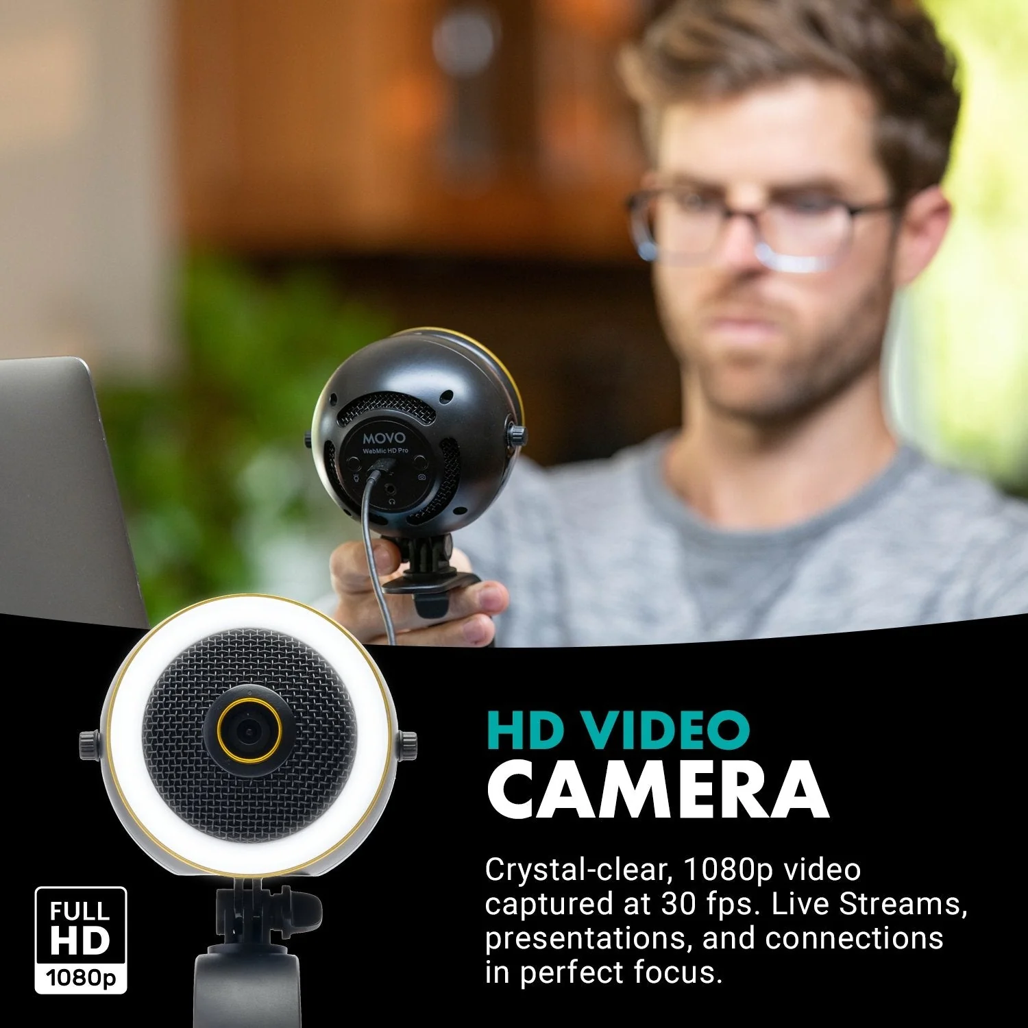 WebMic-HD-Pro | Webcam With Microphone + Ring Light | Movo - Image 4