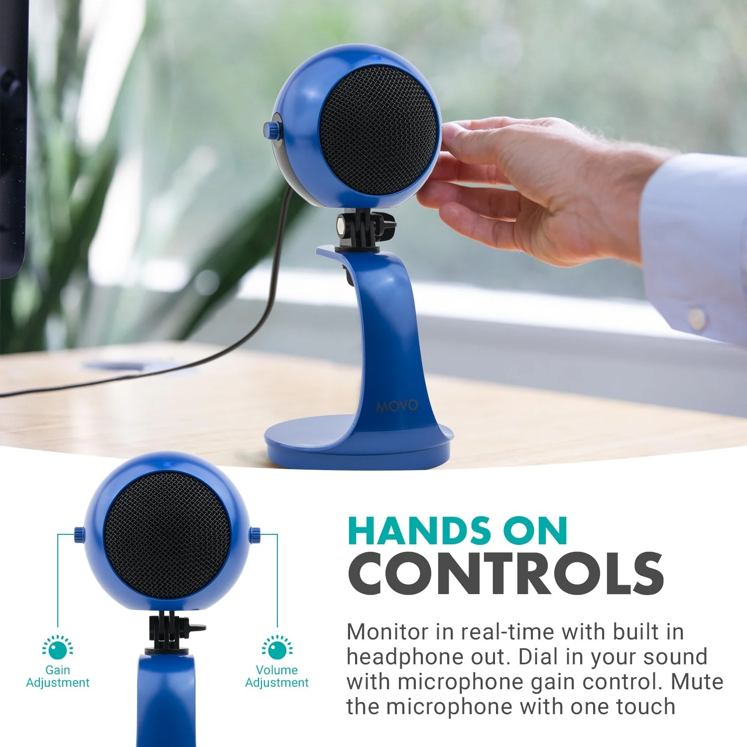 Webmic-B | USB Microphone in Royal Blue | Movo - Image 4