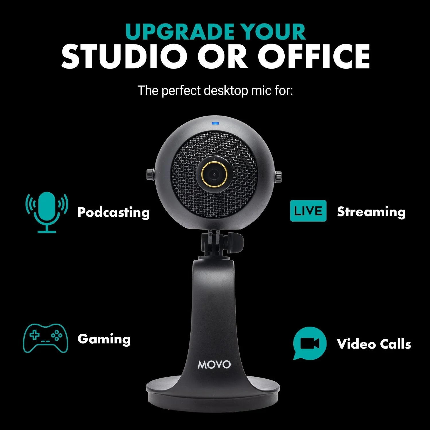 WebMic-HD | Webcam and Condenser Microphone with Desktop Stand | Movo - Image 3