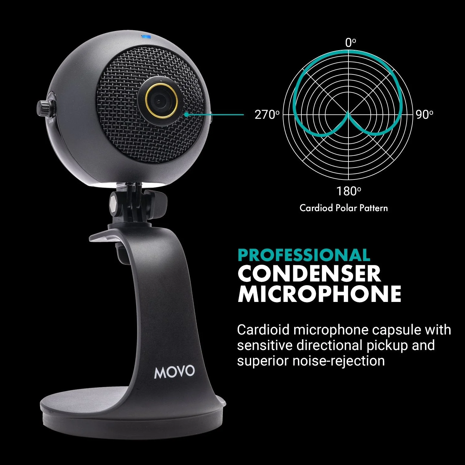 WebMic-HD | Webcam and Condenser Microphone with Desktop Stand | Movo - Image 5