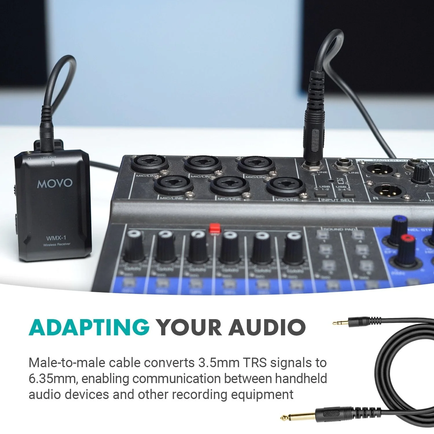 WGA-1 | 6.35mm Guitar - 3.5mm TRS Male Audio Adapter Cable | Movo - Image 2