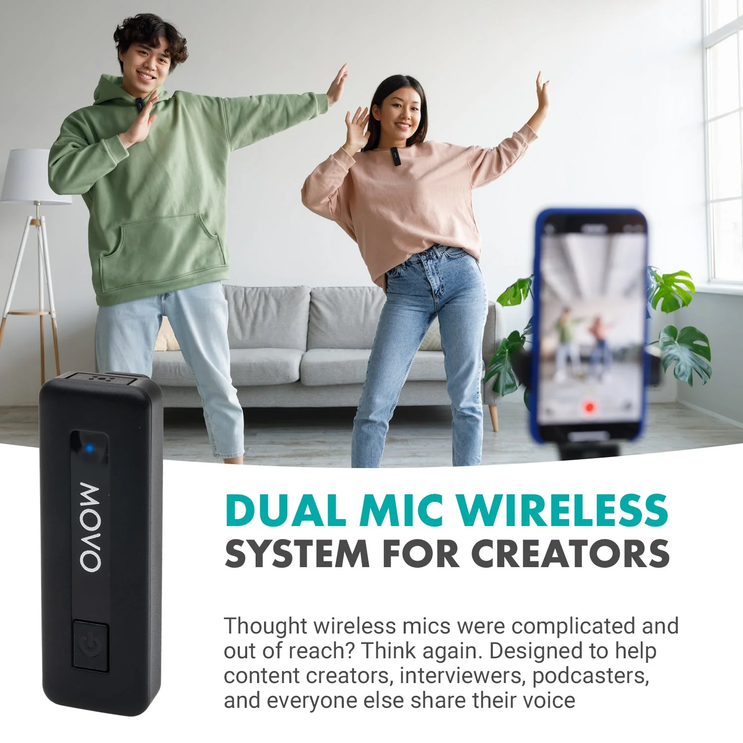 Wireless Mini DI DUO | Dual Wireless Lavalier Microphone for iPhone | Movo - Image 3