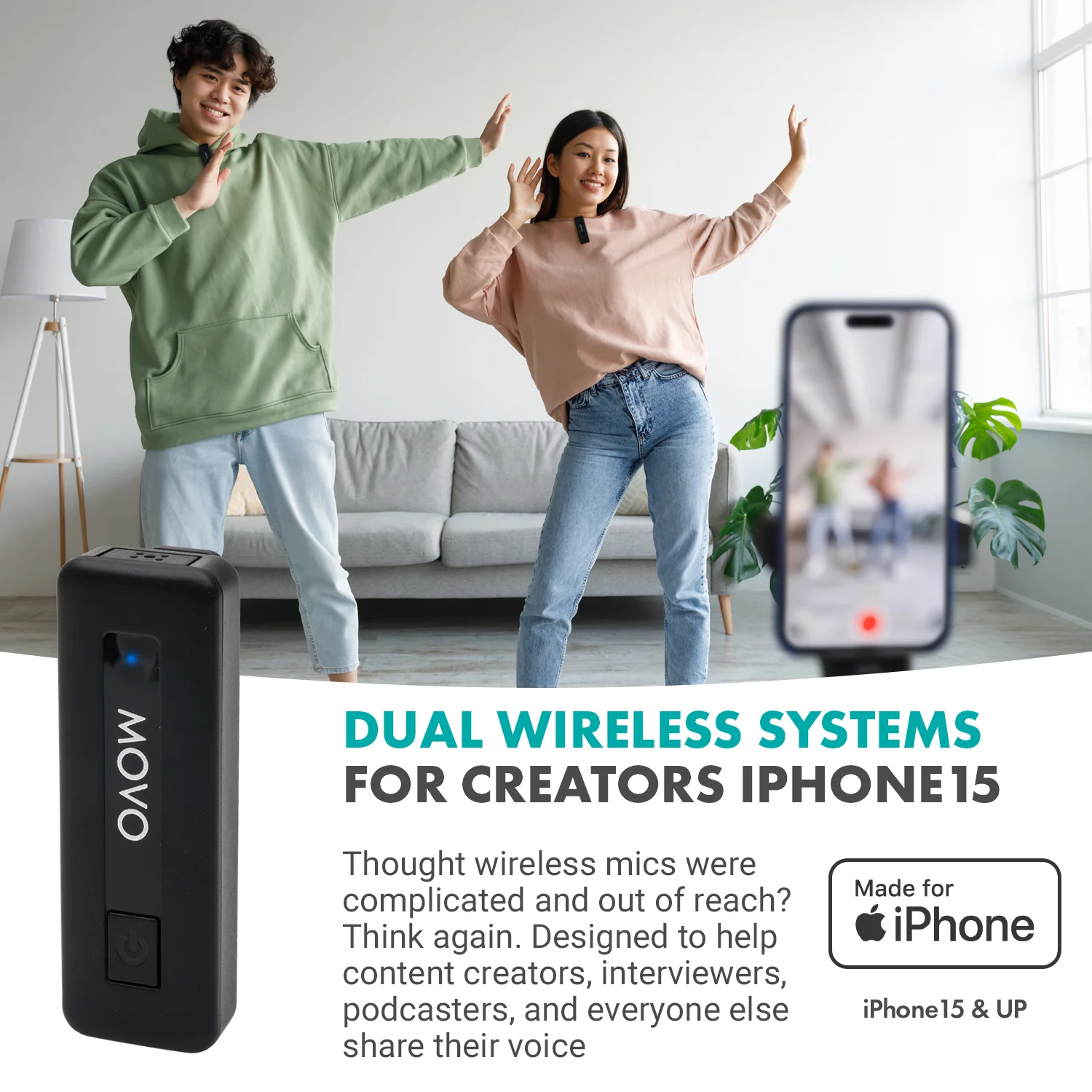 Wireless Mini UC DUO-IP | Dual USB-C Wireless Mic for iPhone 15 | Movo - Image 2