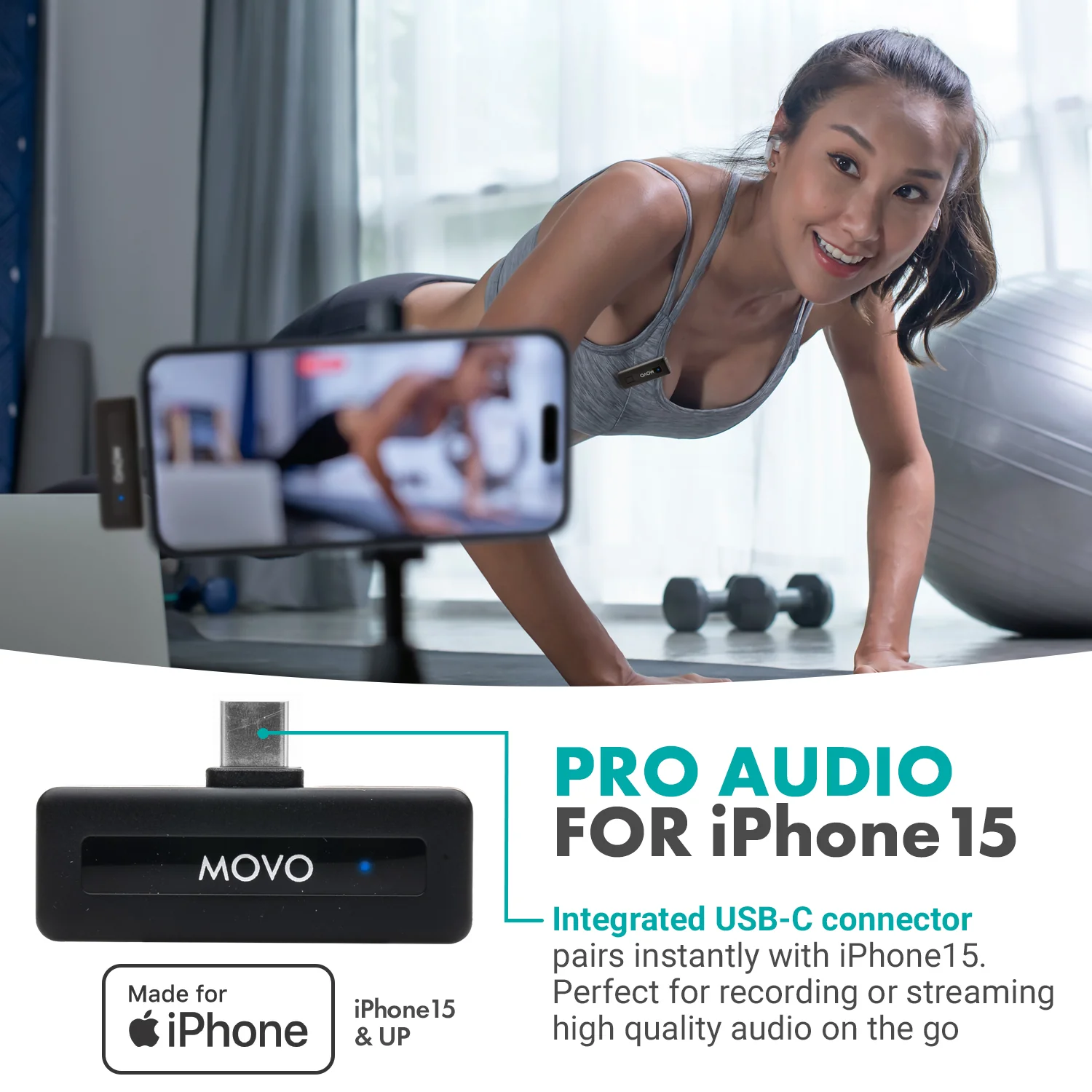 Wireless Mini UC-IP | Wireless Lavalier Microphone System for iPhone 15 | Movo - Image 4