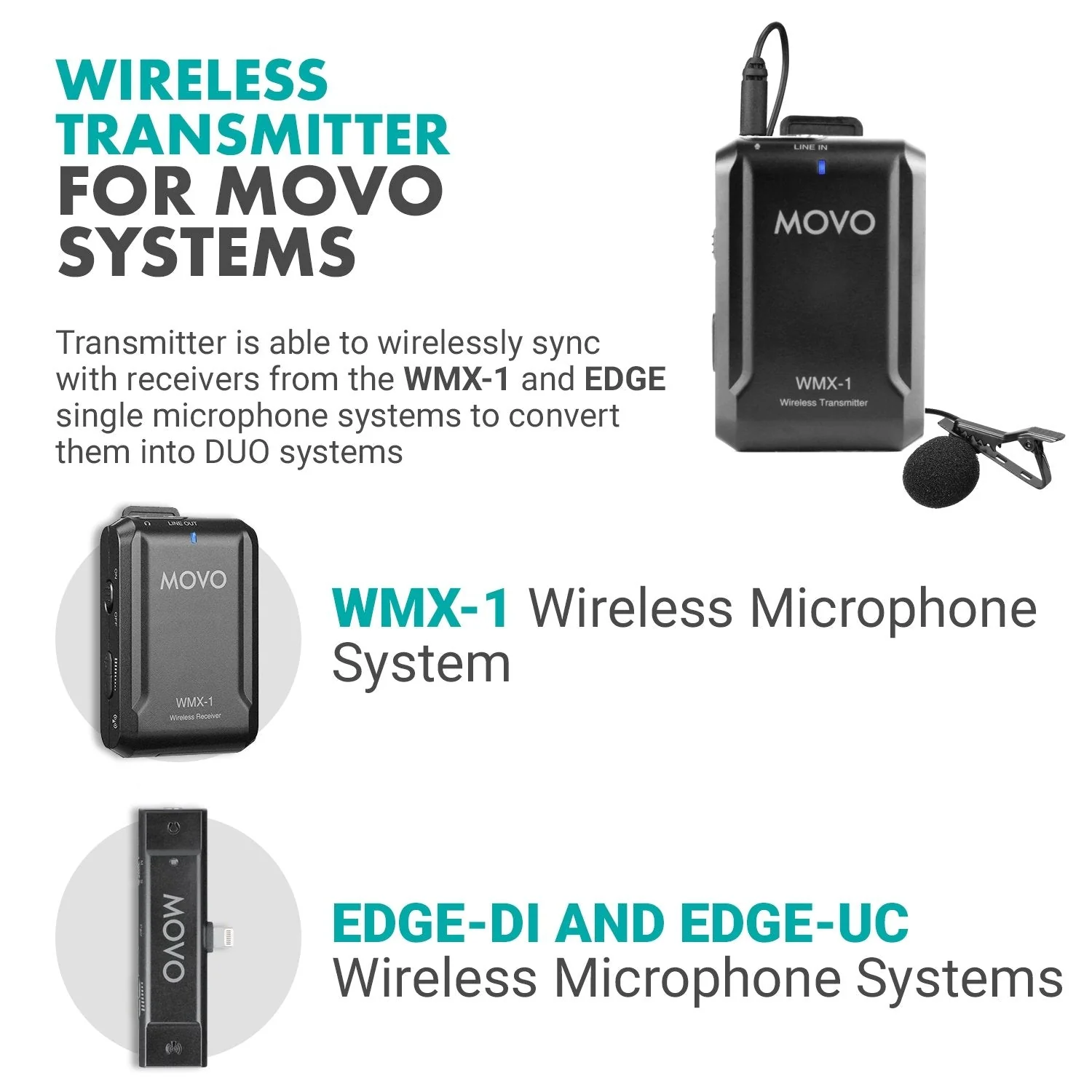 WMX-1-TX | Wireless Transmitter W/ Lav Microphone | Movo - Image 2