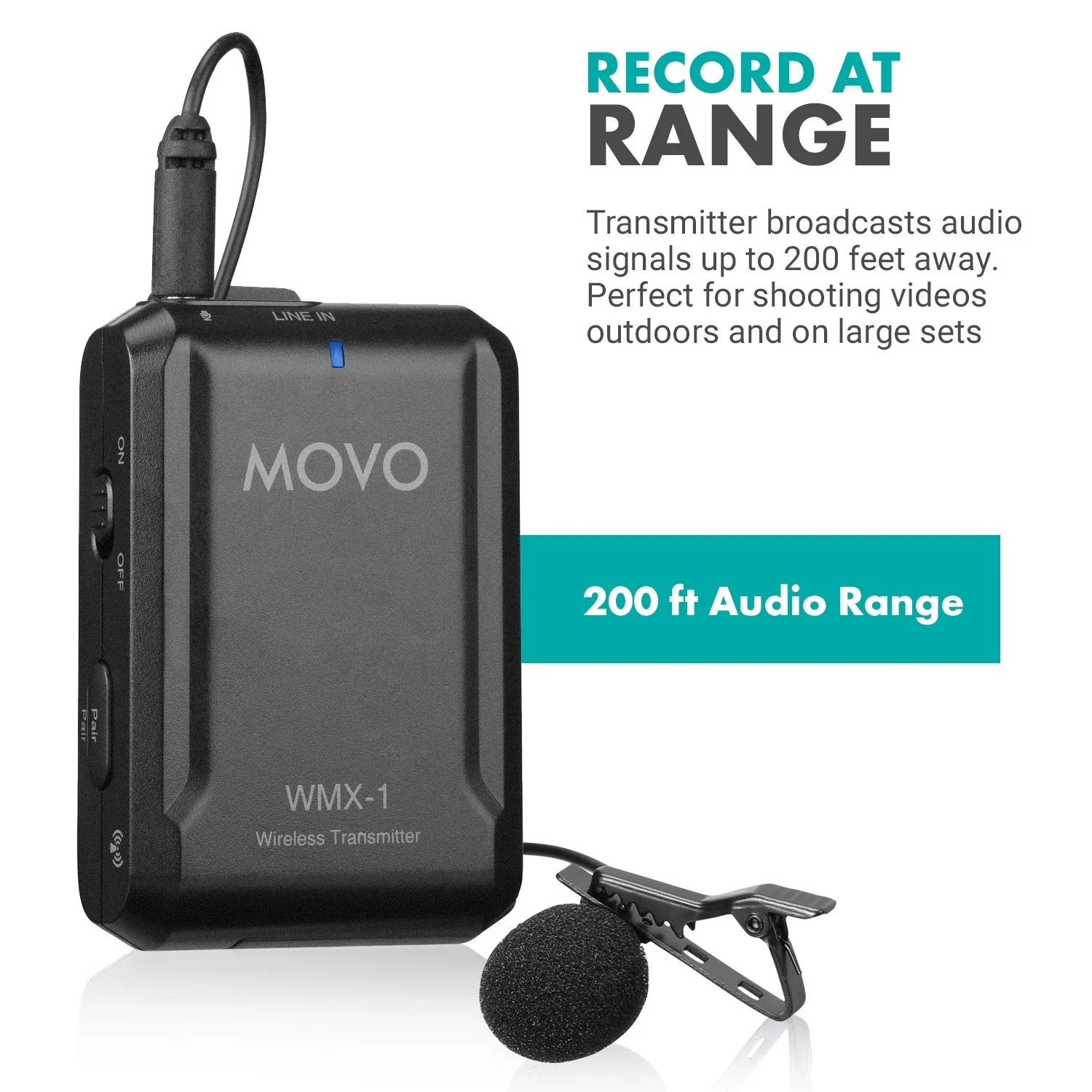 WMX-1-TX | Wireless Transmitter W/ Lav Microphone | Movo - Image 3