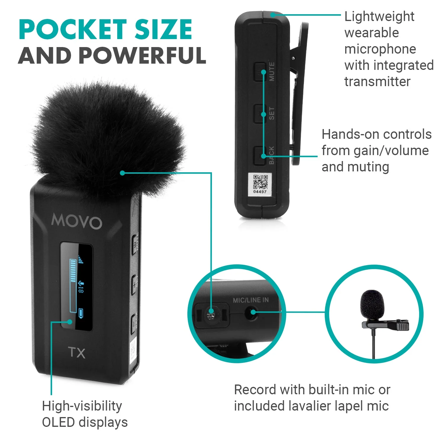 WMX-2-C | Wireless Lavalier Microphone for Android | Movo - Image 4