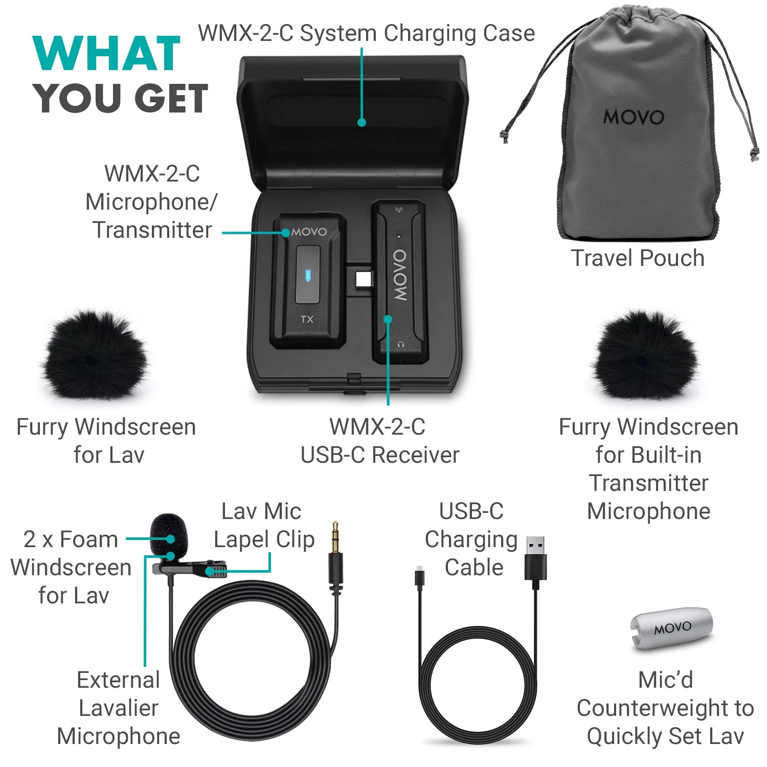 WMX-2-C | Wireless Lavalier Microphone for Android | Movo - Image 8