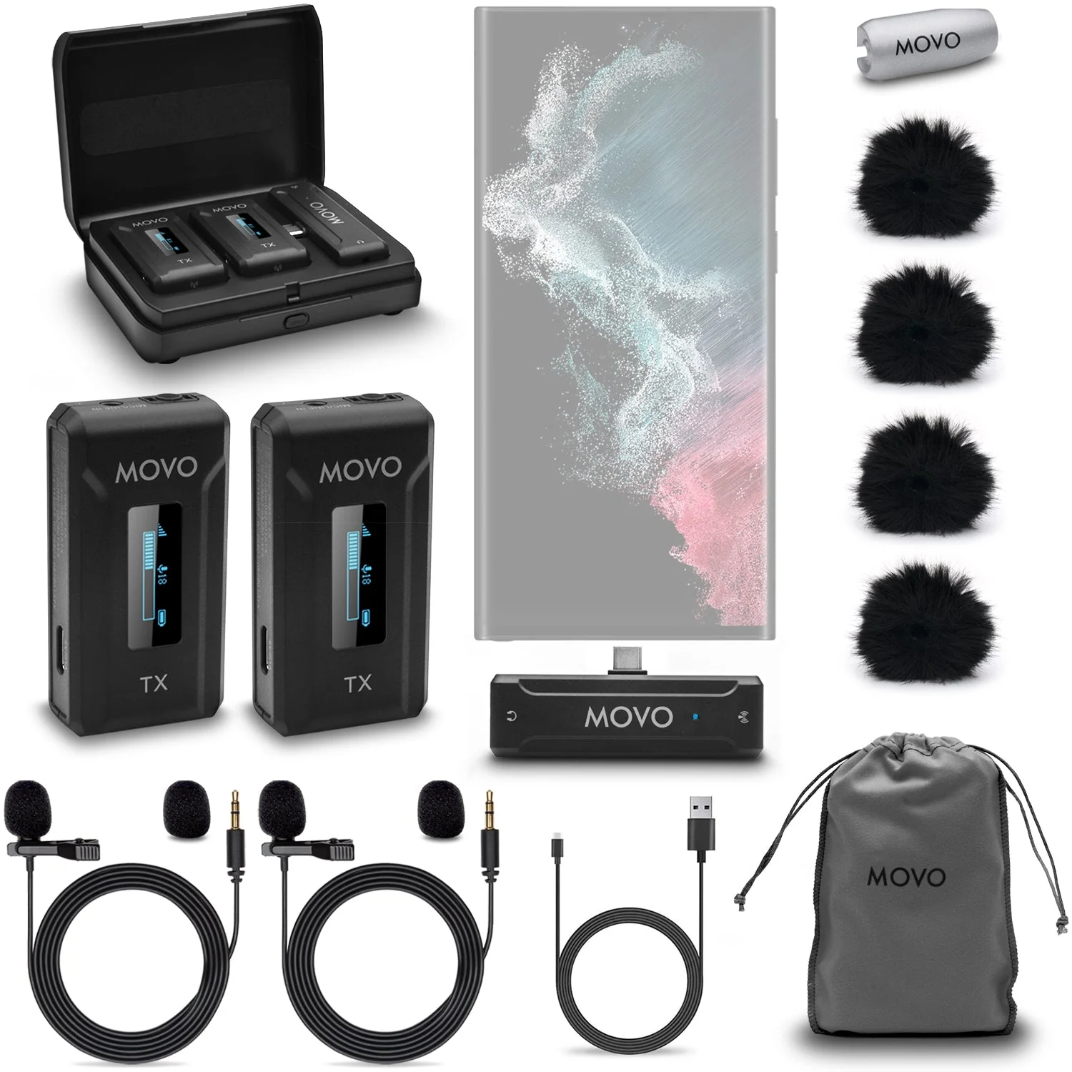 WMX-2-C-DUO | Android Dual Wireless Lav Mic System | Movo - Image 2