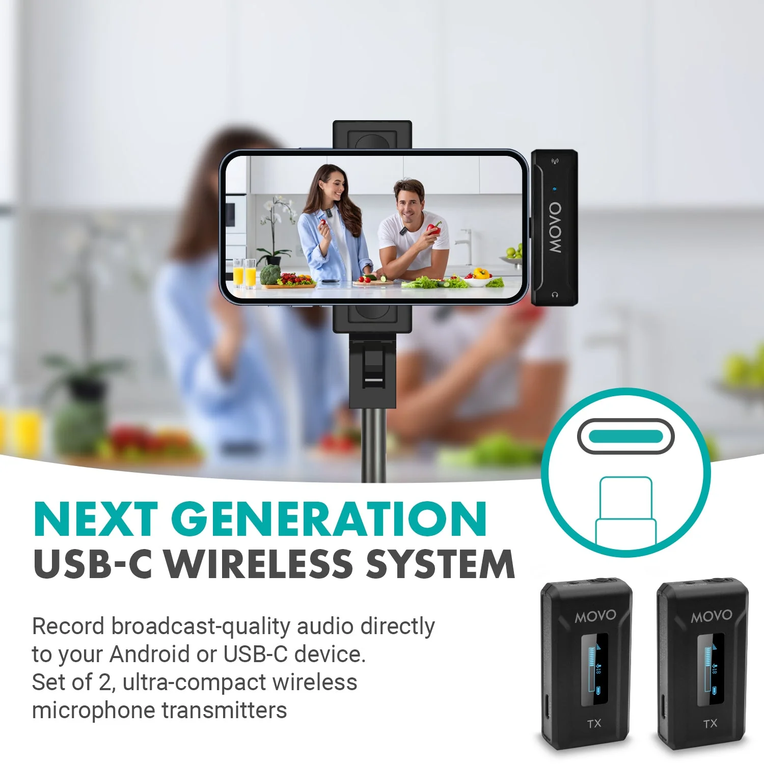 WMX-2-C-DUO | Android Dual Wireless Lav Mic System | Movo - Image 3